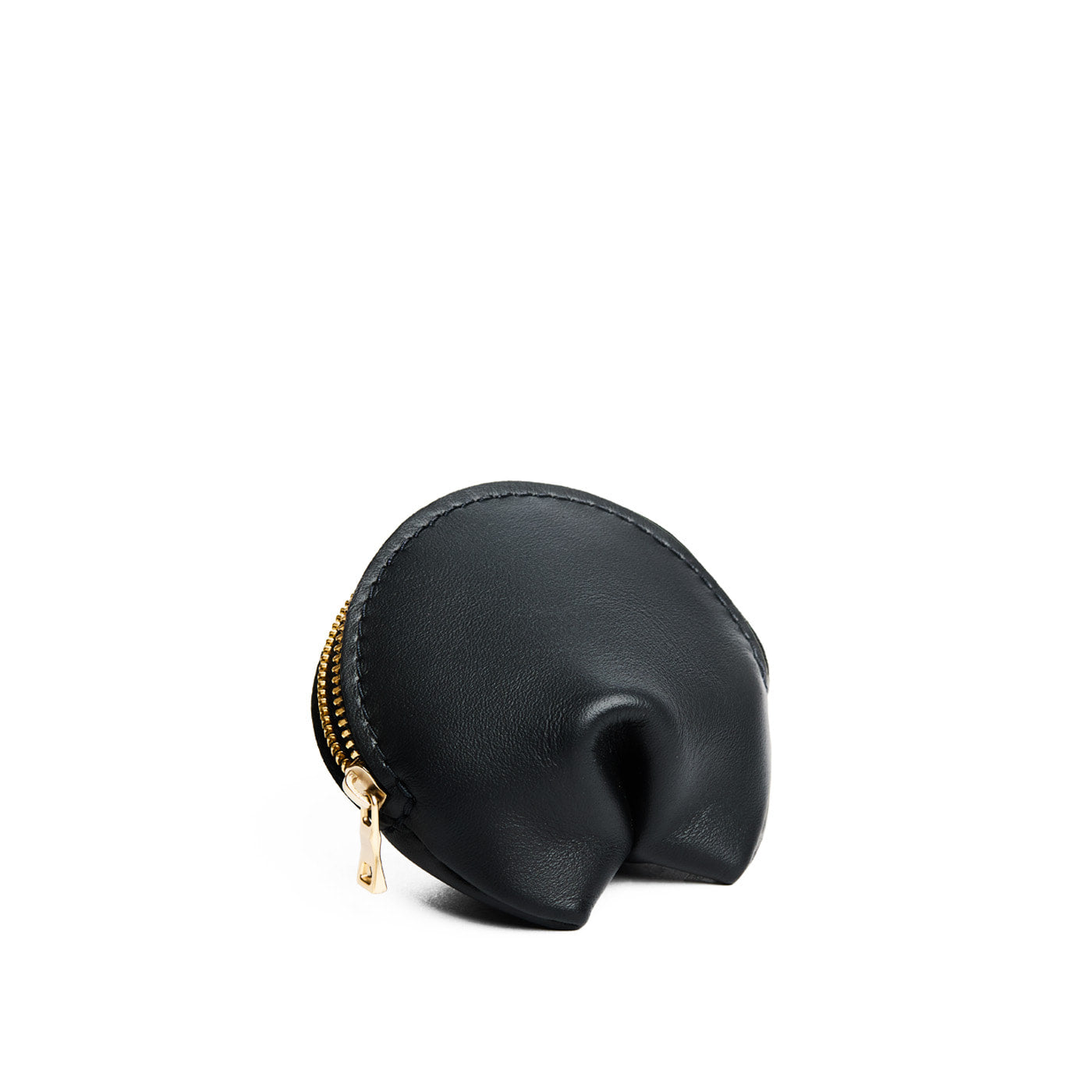 Black | Leather fortune cookie shaped keychain pouch