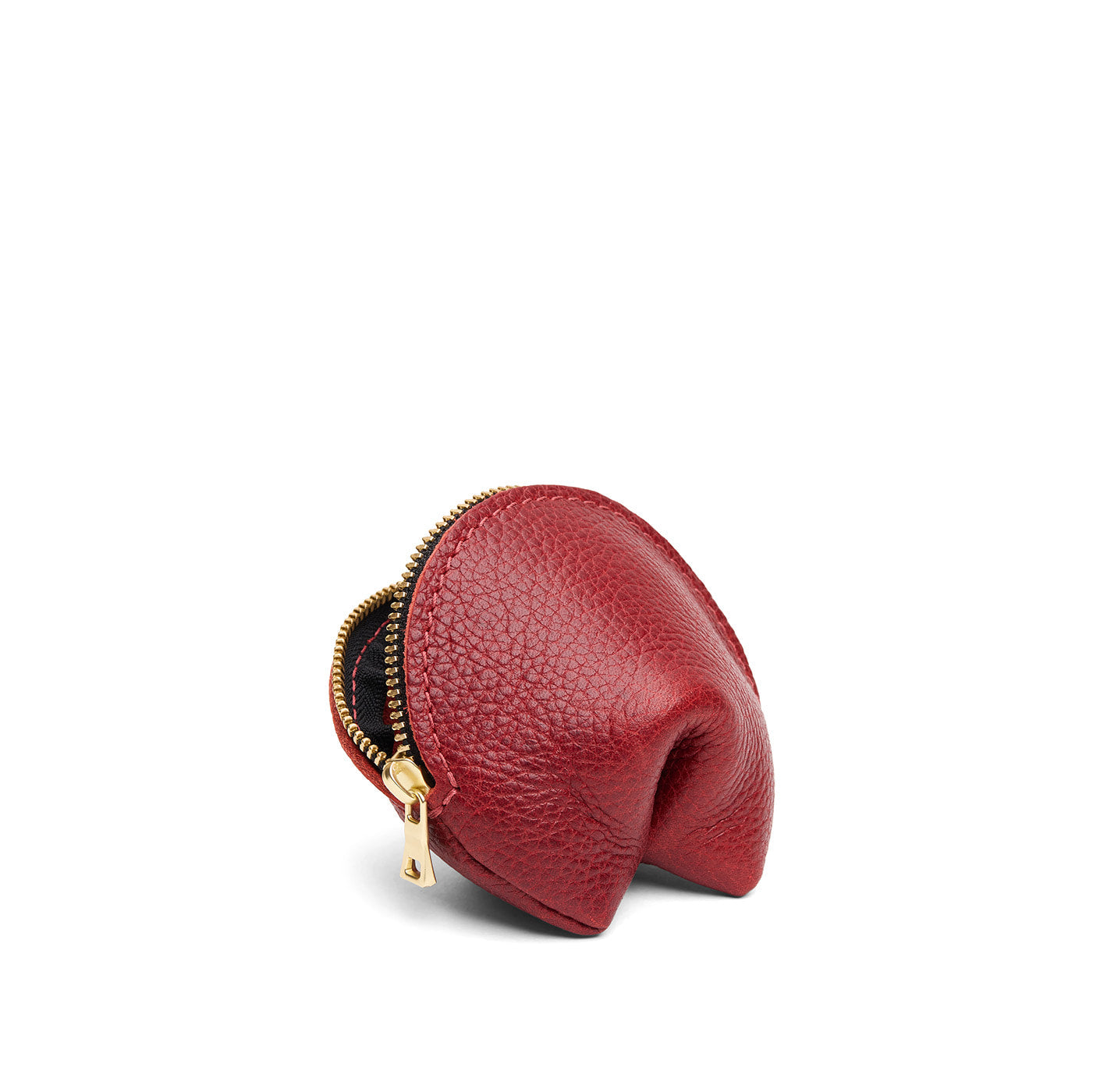 Chili Red | Leather fortune cookie shaped keychain pouch