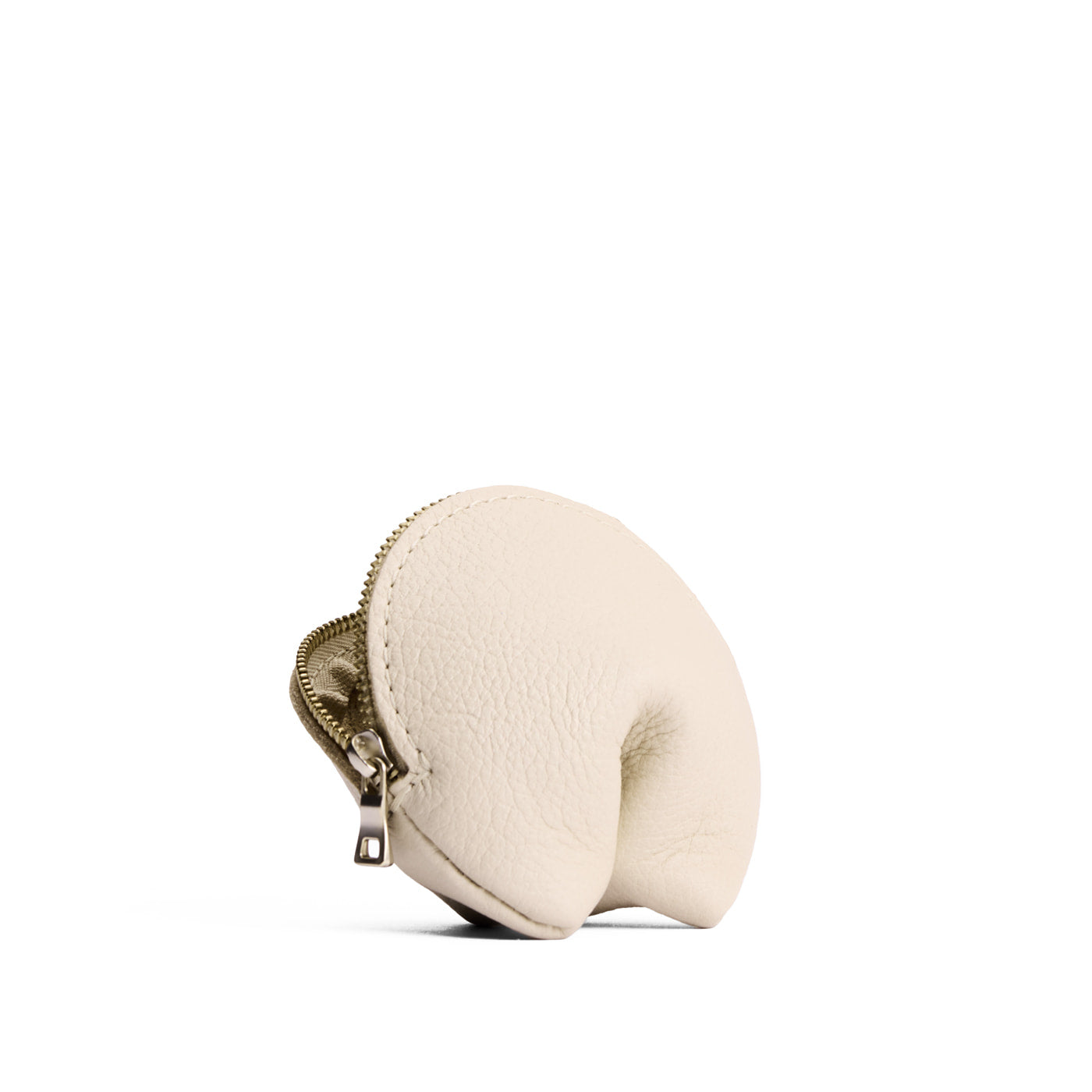 Pebbled Bone | Leather fortune cookie shaped keychain pouch