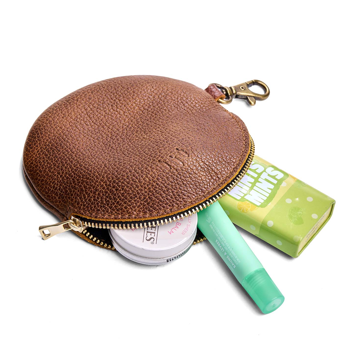 Asheville | Leather flat round keychain pouch