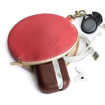 All Color: Begonia | Leather flat round keychain pouch