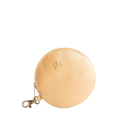 Champagne | Leather flat round keychain pouch
