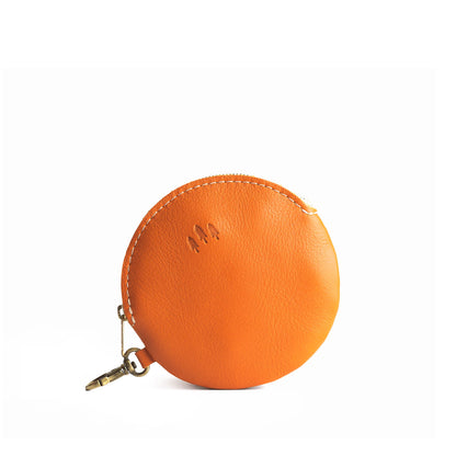 Clementine | Leather flat round keychain pouch