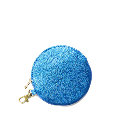Comet Blue | Leather flat round keychain pouch