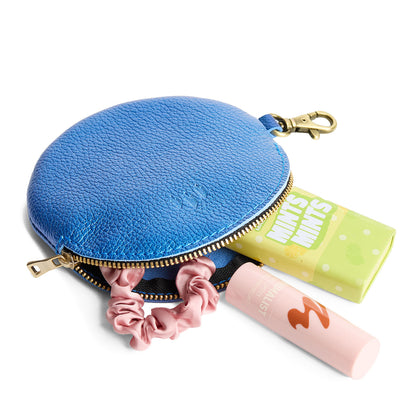 Comet Blue | Leather flat round keychain pouch
