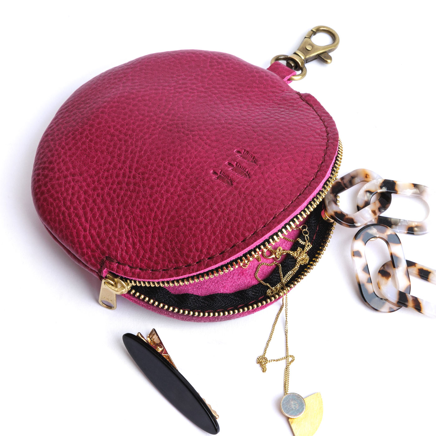 Cosmo | Leather flat round keychain pouch