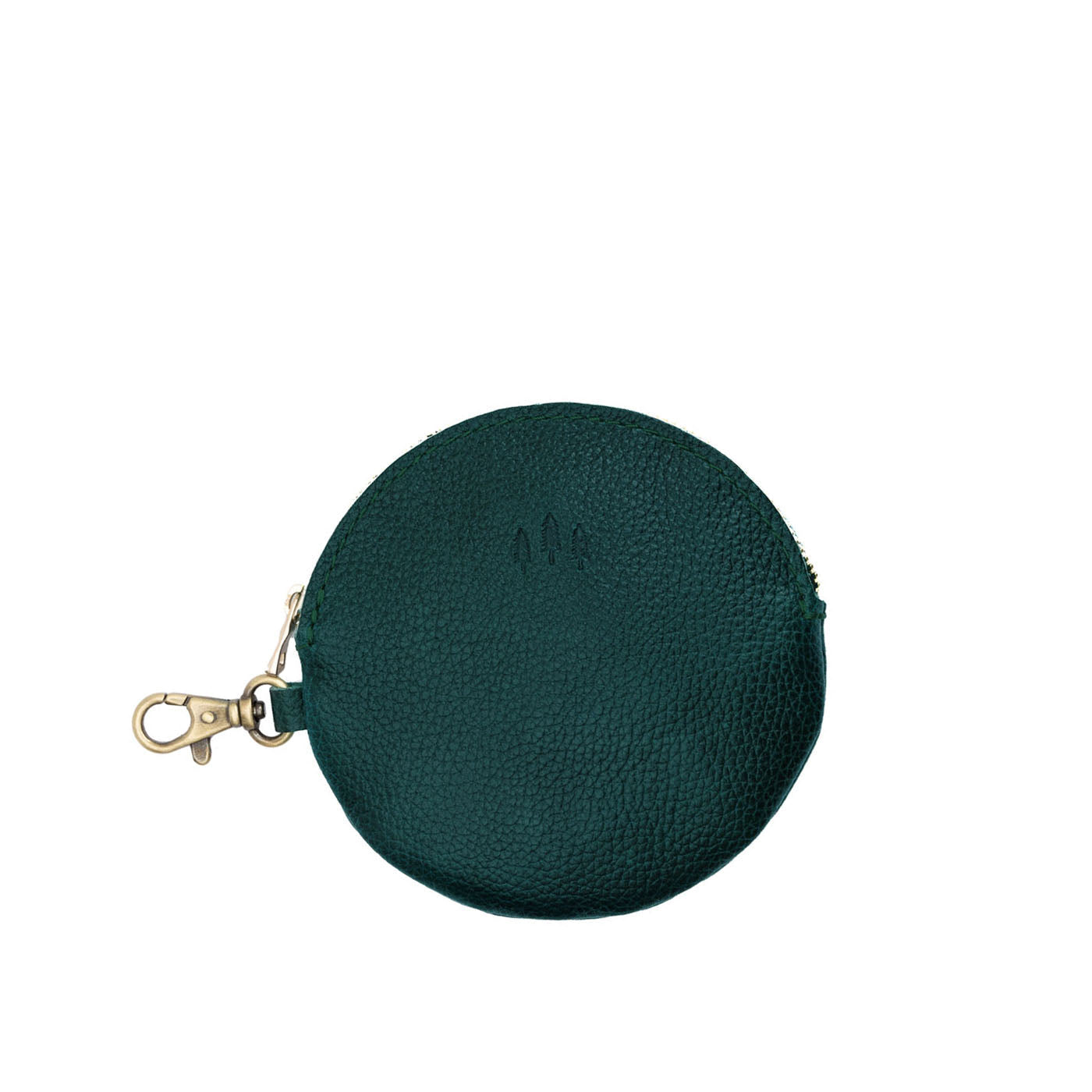 Forest Green | Leather flat round keychain pouch