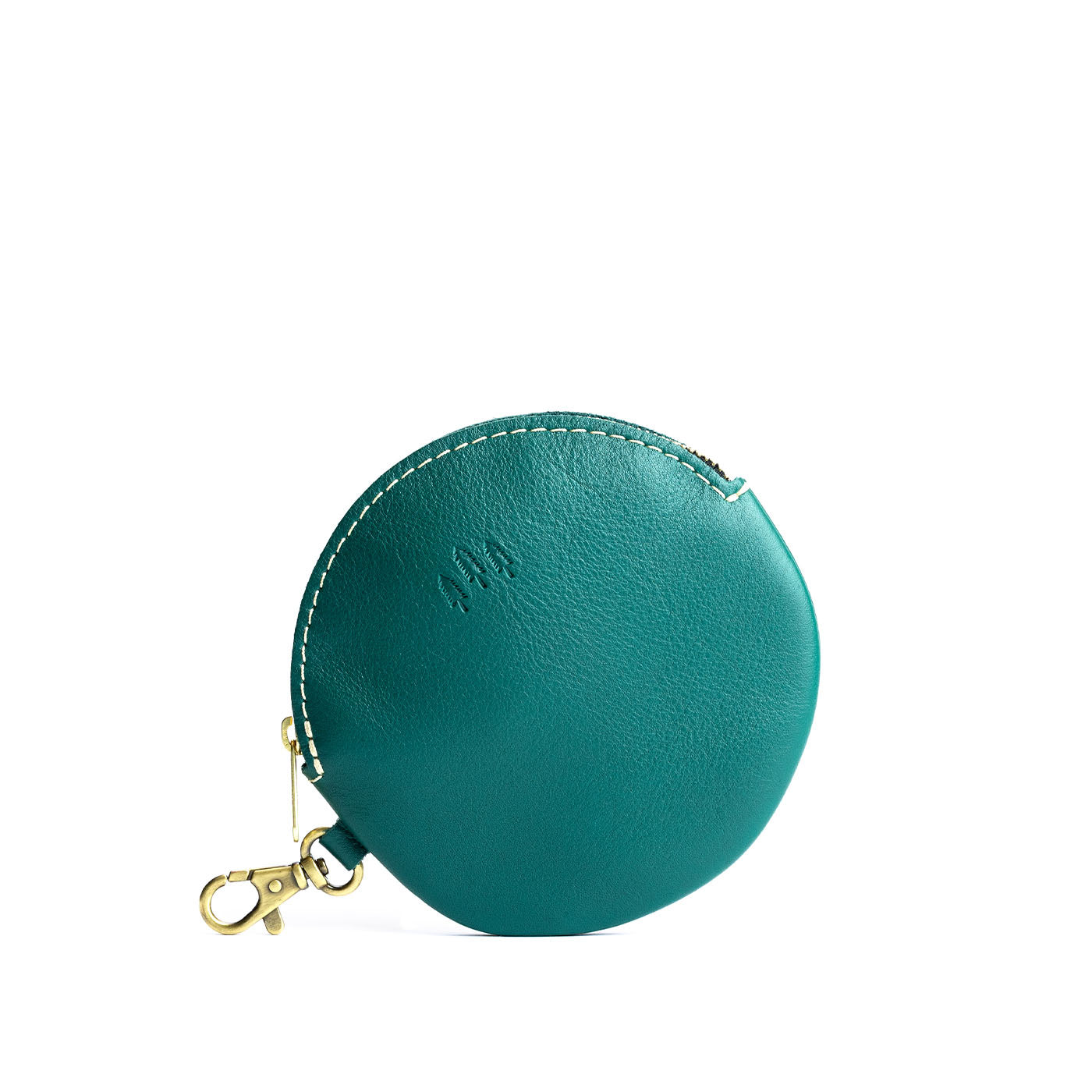 All Color: Peacock | Leather flat round keychain pouch