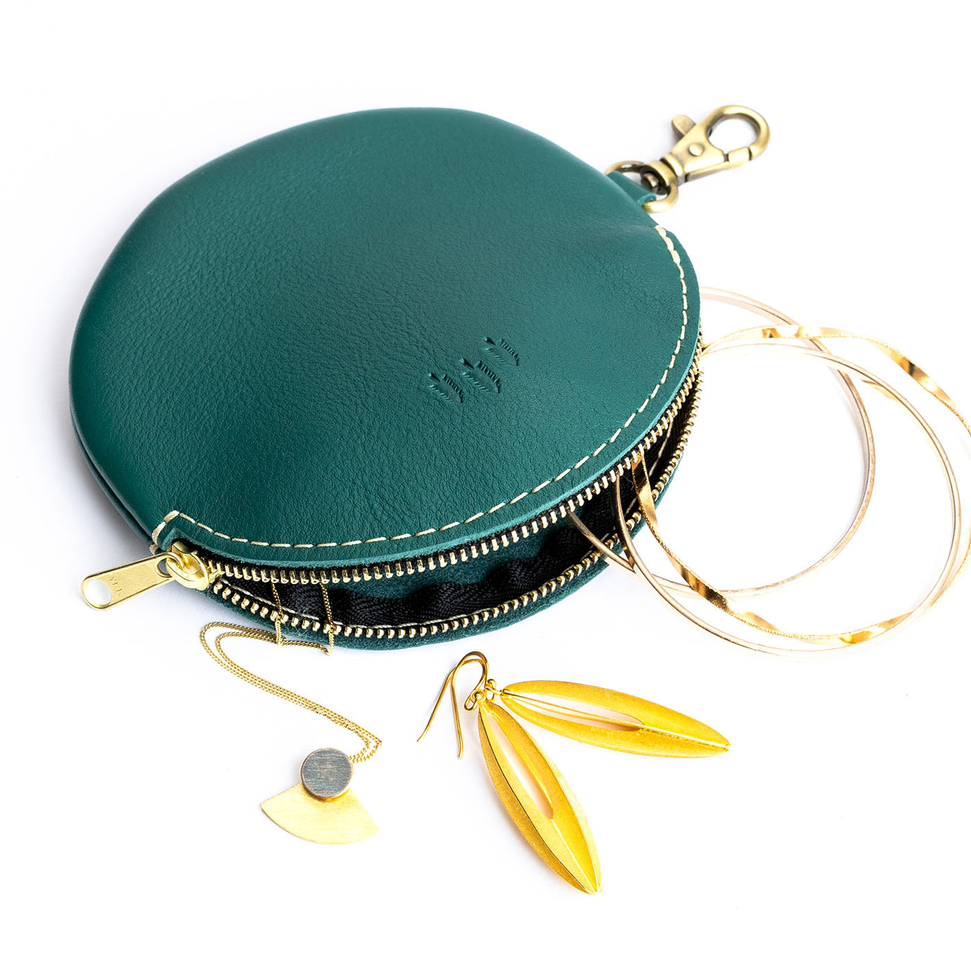 All Color: Peacock | Leather flat round keychain pouch