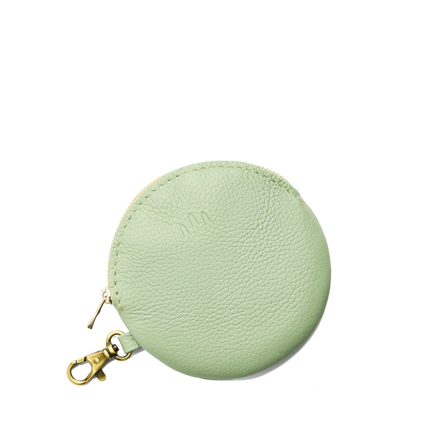 Pistachio | Leather flat round keychain pouch
