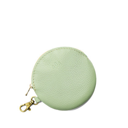 Pistachio | Leather flat round keychain pouch