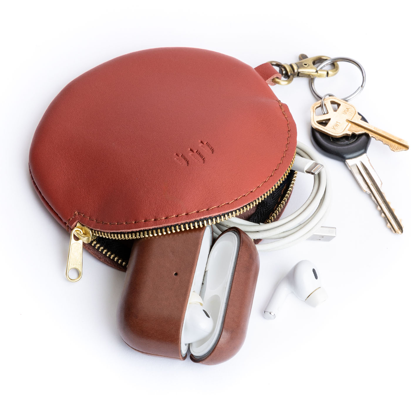 All Color: Hot Pot | Leather flat round keychain pouch