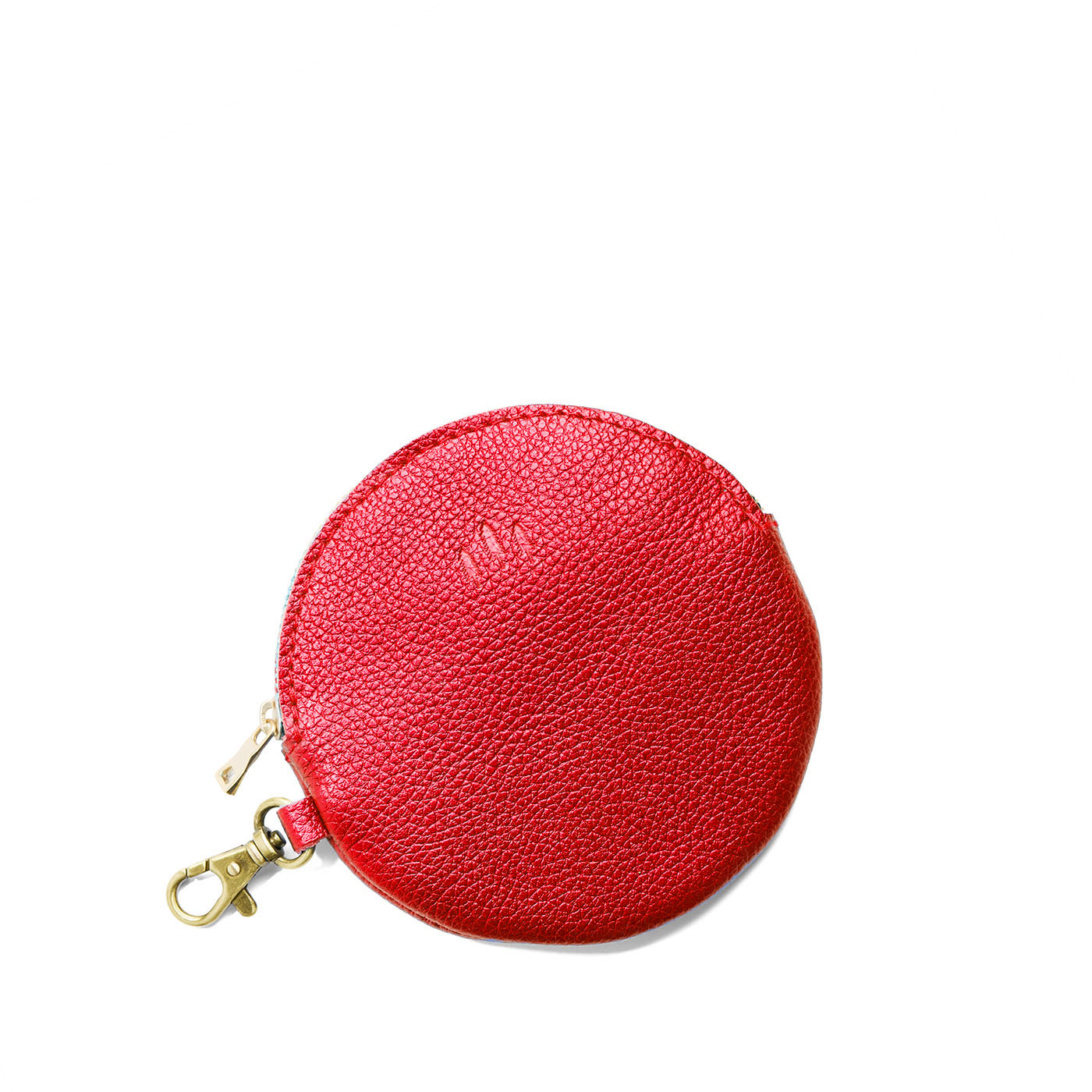 Reba Red | Leather flat round keychain pouch