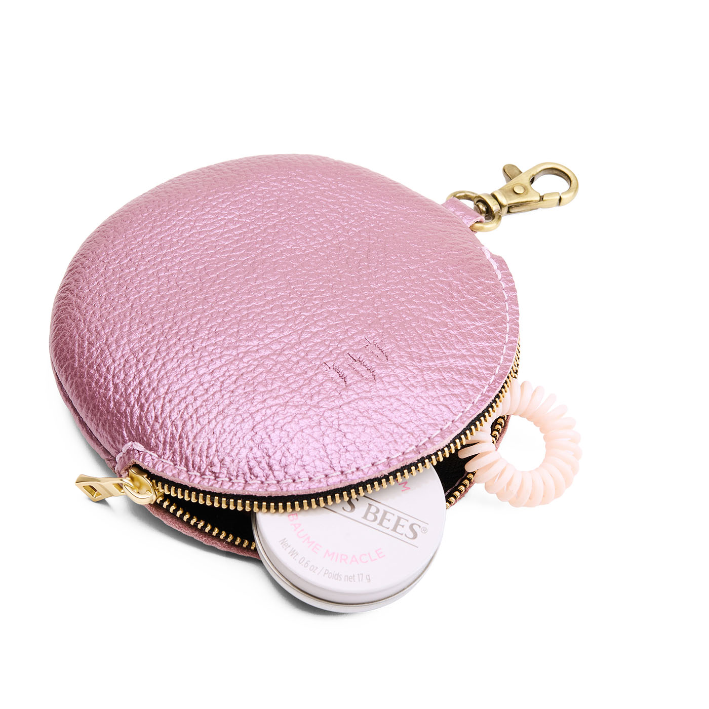Rosette | Leather flat round keychain pouch