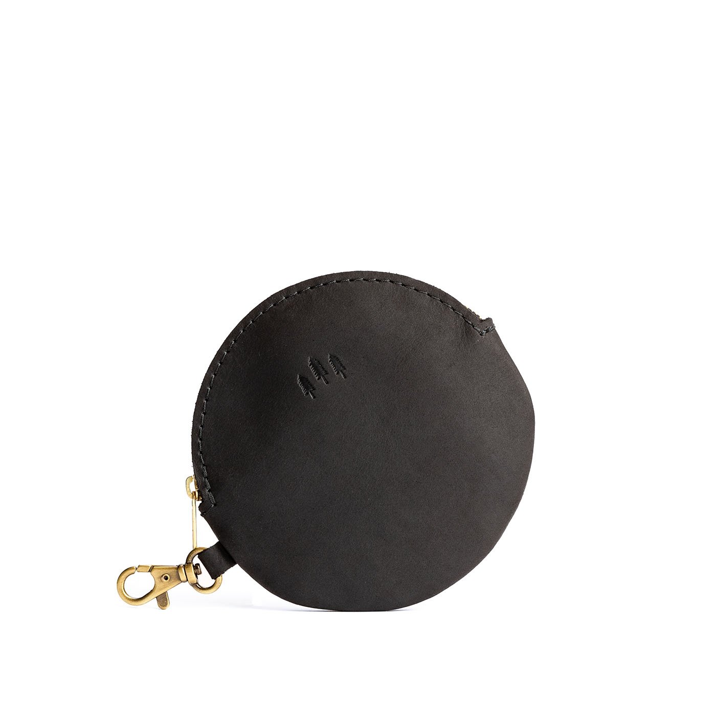 All Color: Shadow Black | Leather flat round keychain pouch