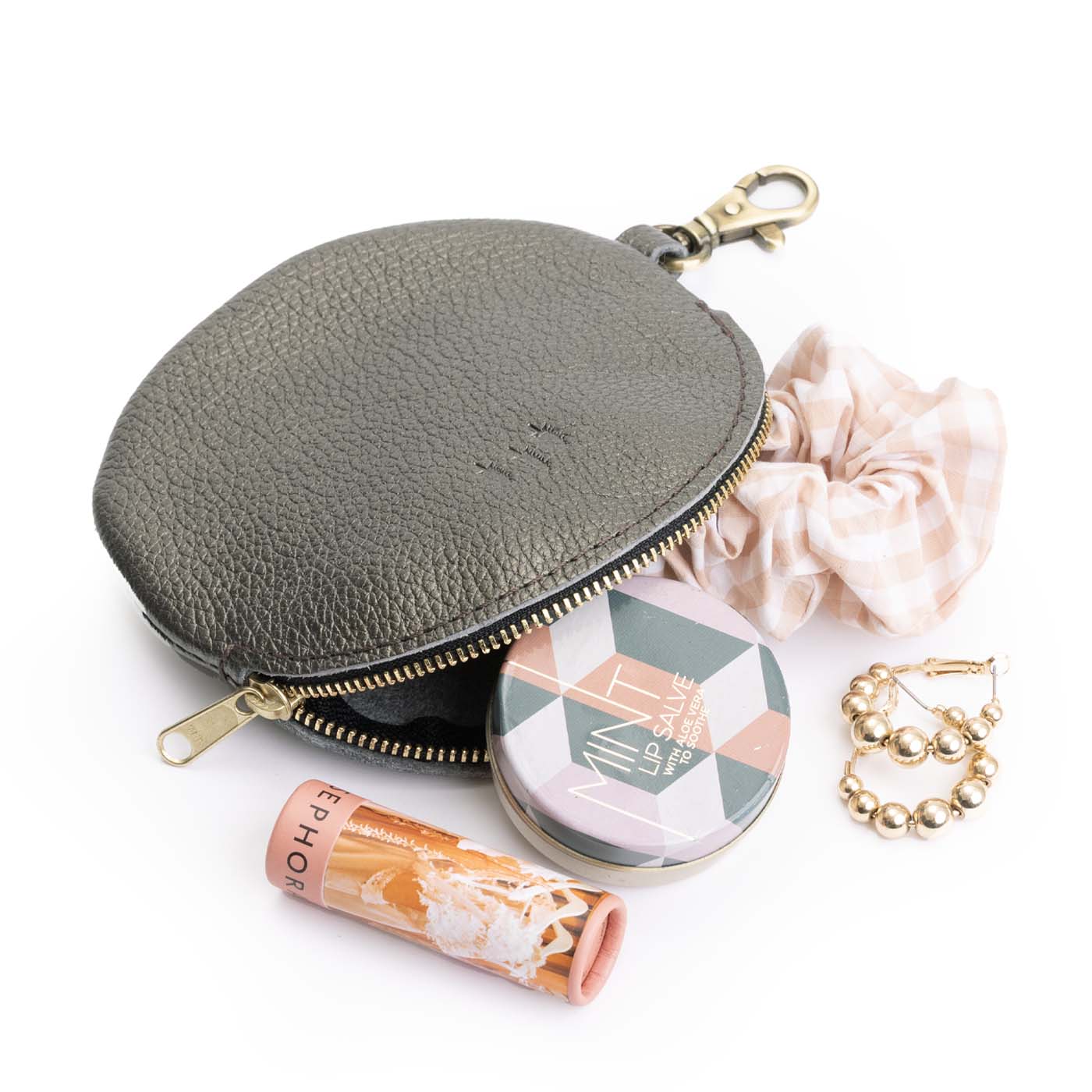 Stardust | Leather flat round keychain pouch