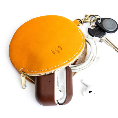 All Color: Turmeric | Leather flat round keychain pouch