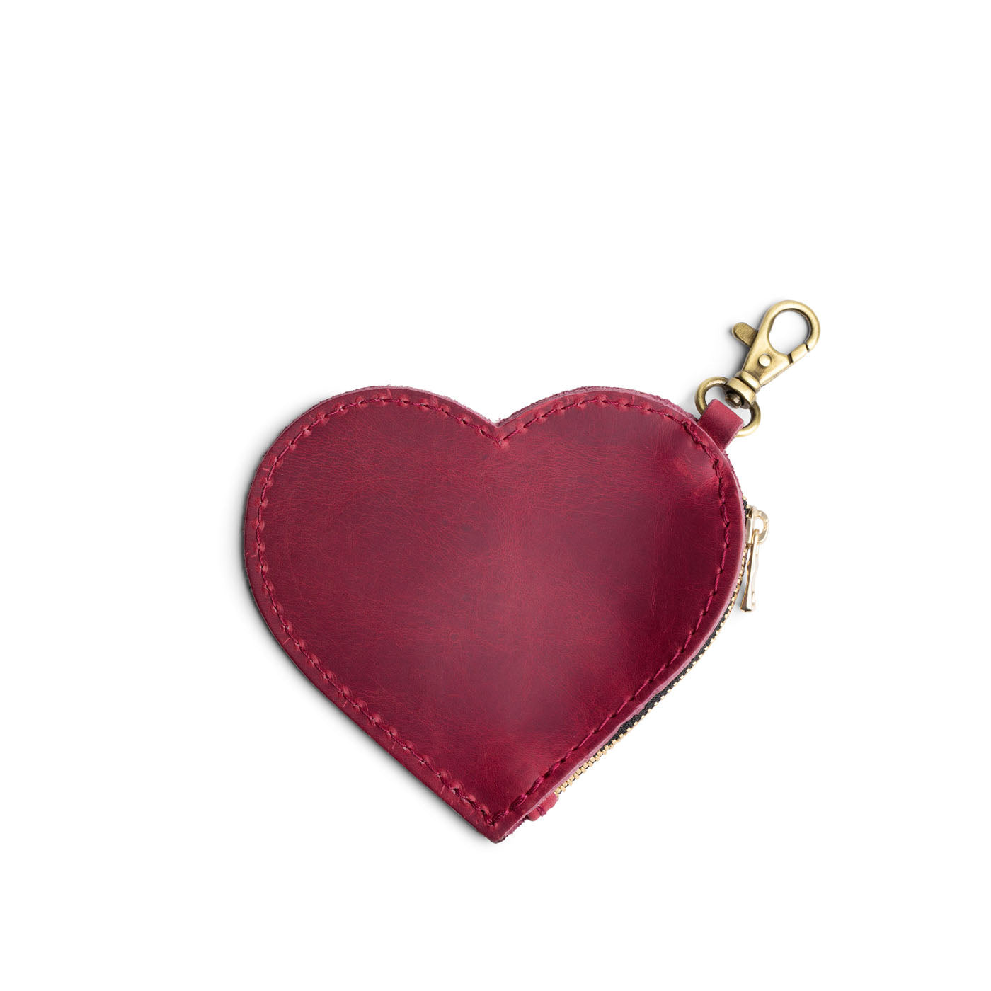Anemone | Heart-shaped leather pouch keychain with zipper top and lobster clasp