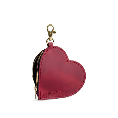 Anemone | Heart-shaped leather pouch keychain with zipper top and lobster clasp