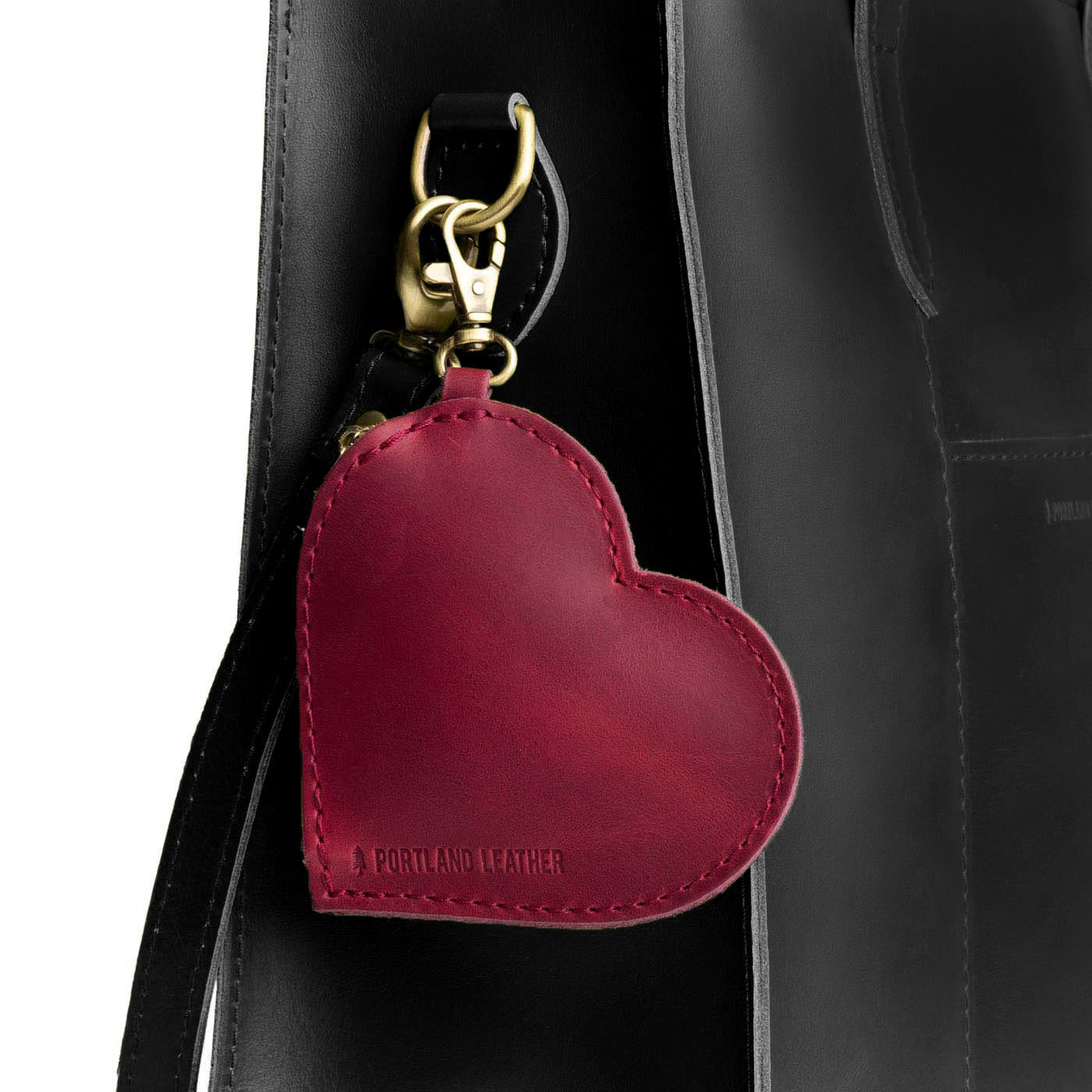 Anemone | Heart-shaped leather pouch keychain with zipper top and lobster clasp