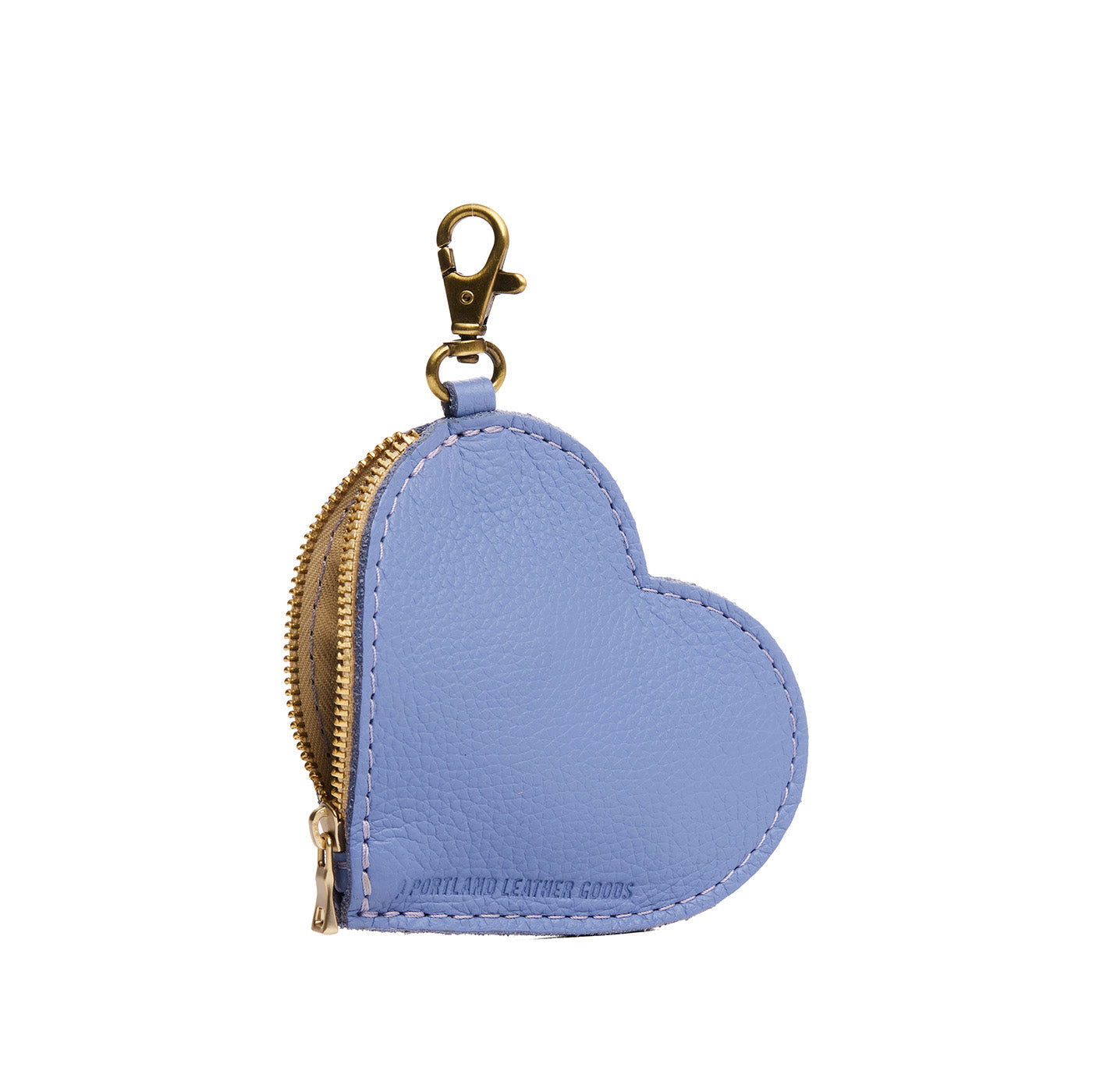 Aster | Heart-shaped leather pouch keychain with zipper top and lobster clasp