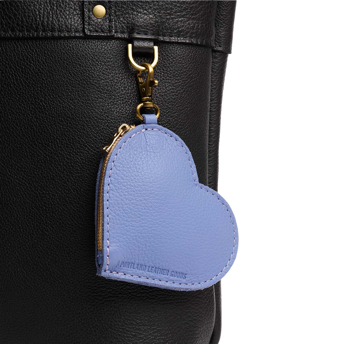 Aster | Heart-shaped leather pouch keychain with zipper top and lobster clasp
