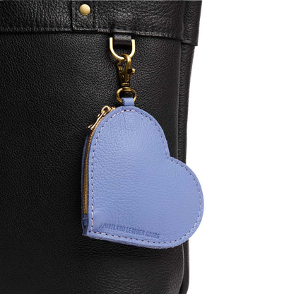 Aster | Heart-shaped leather pouch keychain with zipper top and lobster clasp