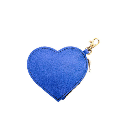 Astro Blue | Heart-shaped leather pouch keychain with zipper top and lobster clasp