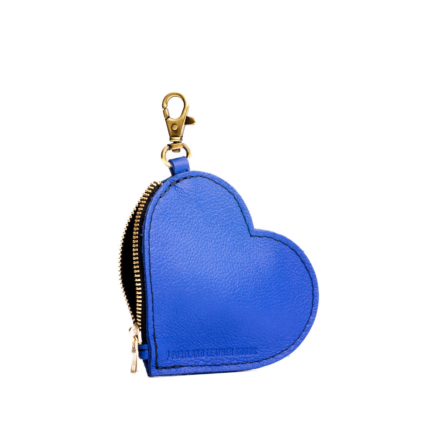 Astro Blue | Heart-shaped leather pouch keychain with zipper top and lobster clasp