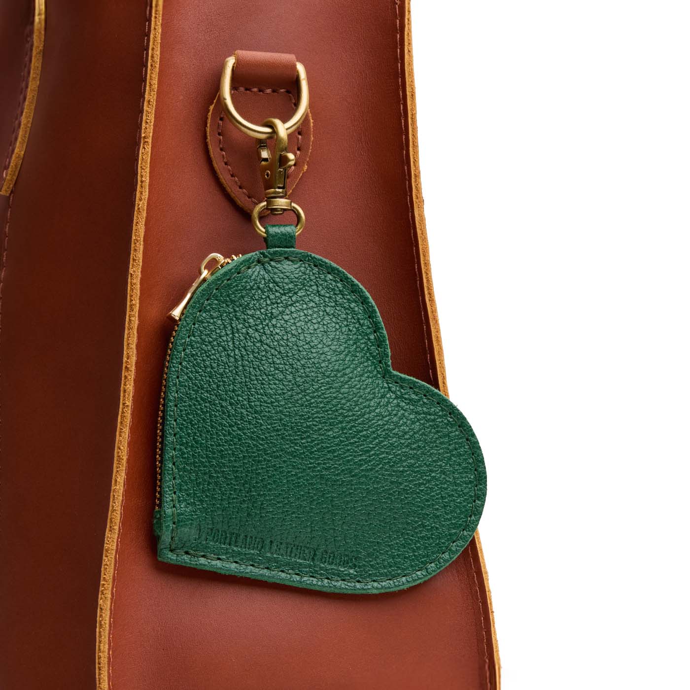 Bacalar | Heart-shaped leather pouch keychain with zipper top and lobster clasp