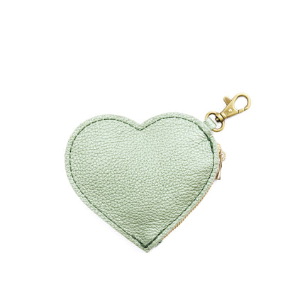 Beetle | Heart-shaped leather pouch keychain with zipper top and lobster clasp