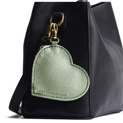 Beetle | Heart-shaped leather pouch keychain with zipper top and lobster clasp