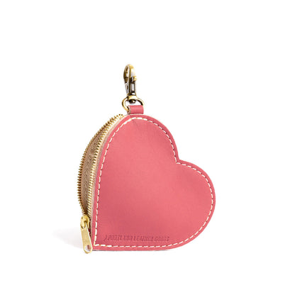 Begonia | Heart-shaped leather pouch keychain with zipper top and lobster clasp