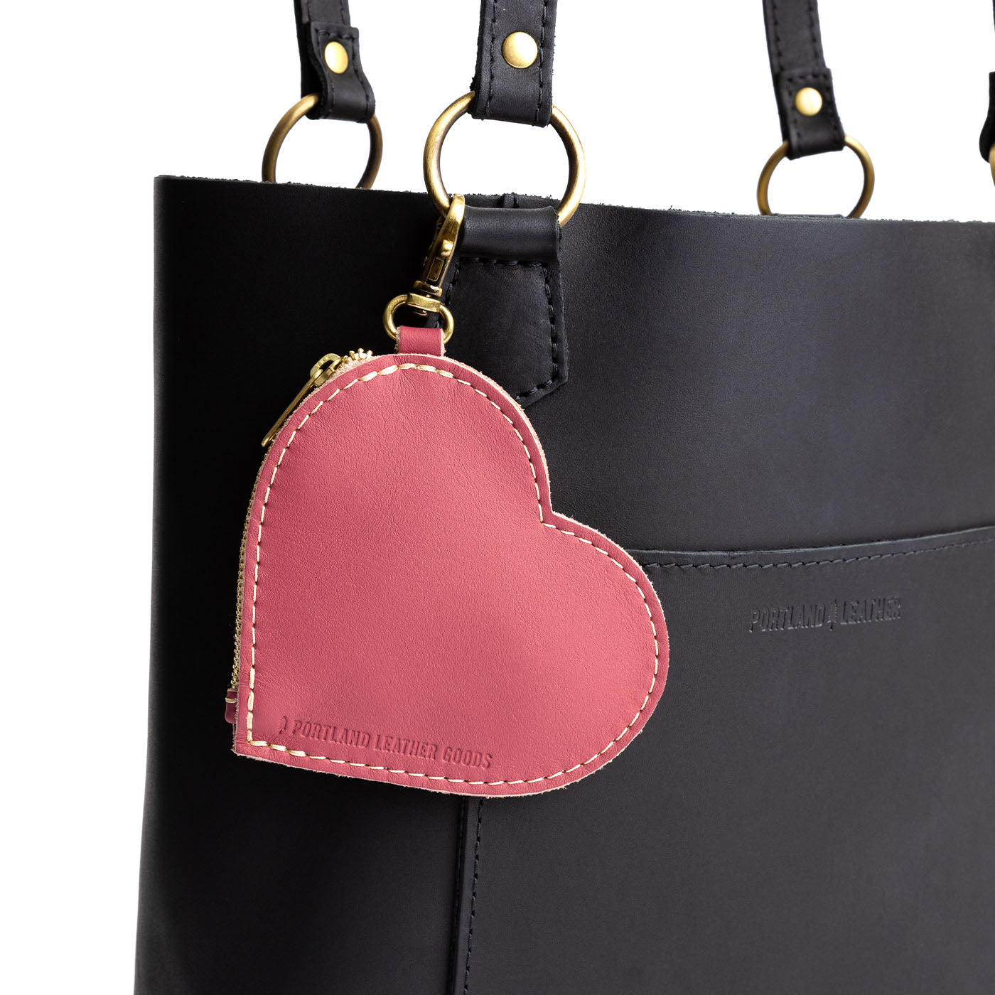 Begonia | Heart-shaped leather pouch keychain with zipper top and lobster clasp