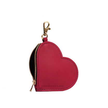 Berry Good | Heart-shaped leather pouch keychain with zipper top and lobster clasp