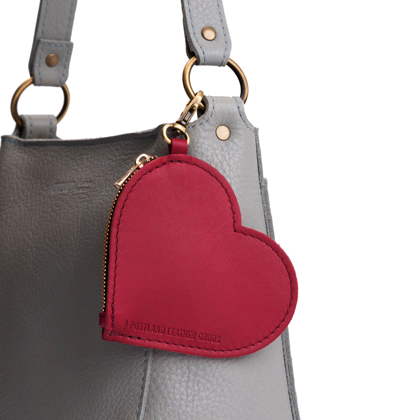 Berry Good | Heart-shaped leather pouch keychain with zipper top and lobster clasp