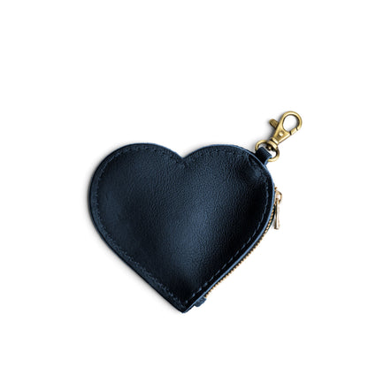 Boreal | Heart-shaped leather pouch keychain with zipper top and lobster clasp