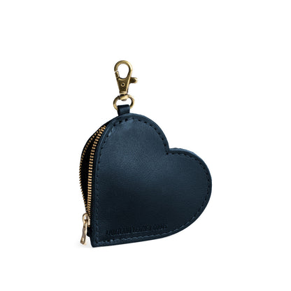 Boreal | Heart-shaped leather pouch keychain with zipper top and lobster clasp