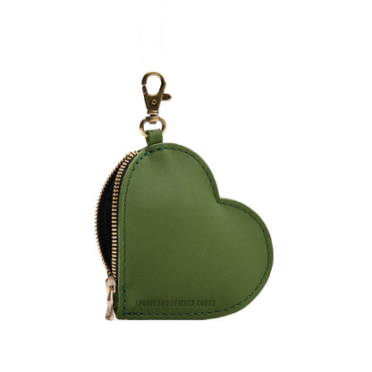 Cactus | Heart-shaped leather pouch keychain with zipper top and lobster clasp