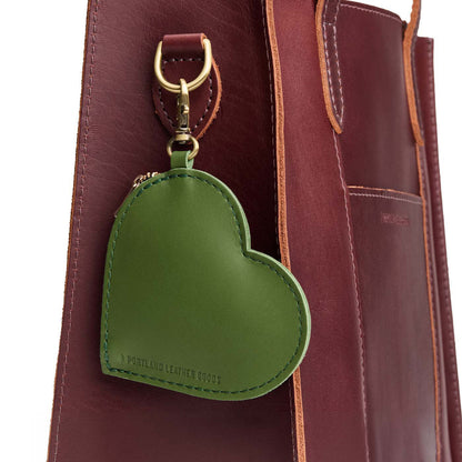 Cactus | Heart-shaped leather pouch keychain with zipper top and lobster clasp