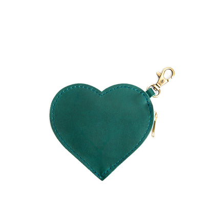 Caribbean | Heart-shaped leather pouch keychain with zipper top and lobster clasp