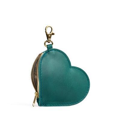 Caribbean | Heart-shaped leather pouch keychain with zipper top and lobster clasp