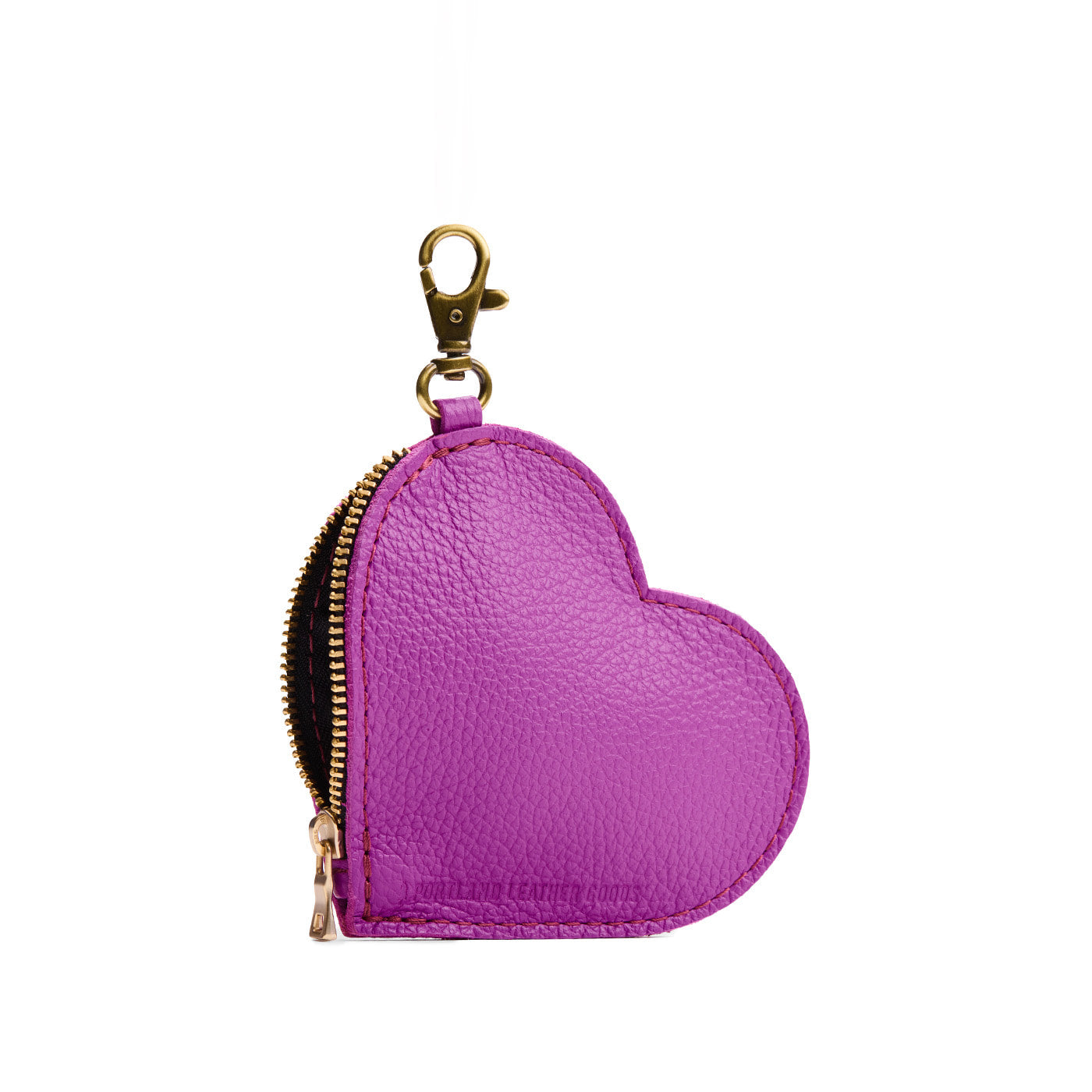 Cattleya | Heart-shaped leather pouch keychain with zipper top and lobster clasp