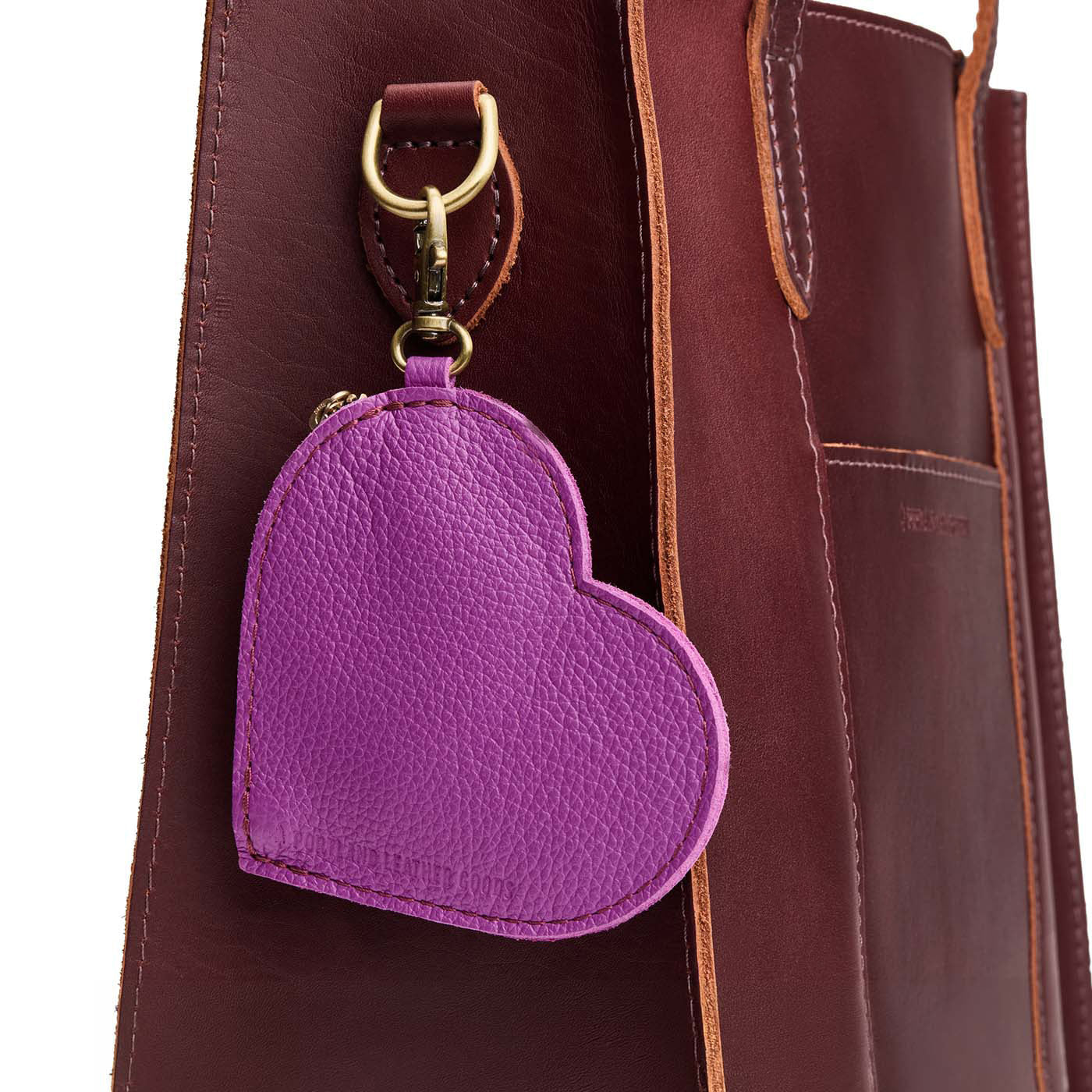 Cattleya | Heart-shaped leather pouch keychain with zipper top and lobster clasp