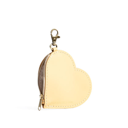 Champagne | Heart-shaped leather pouch keychain with zipper top and lobster clasp