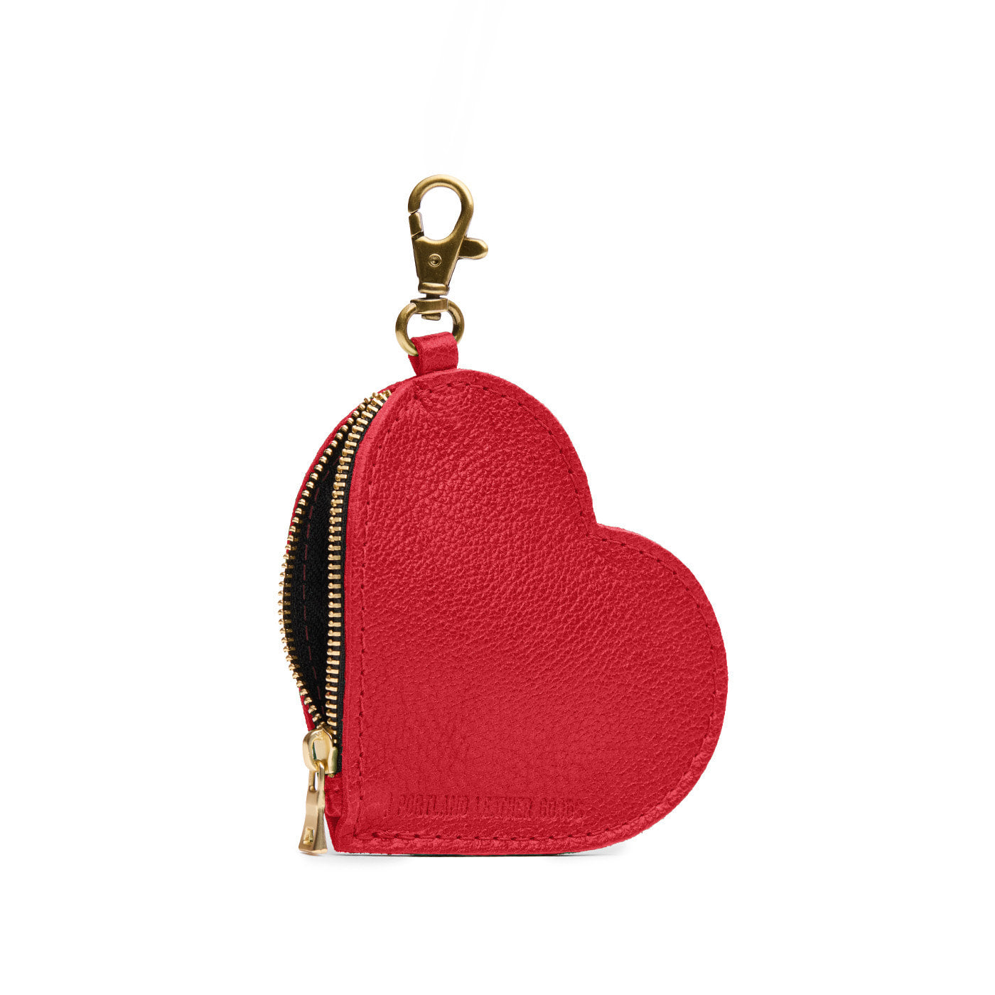 Cherry | Heart-shaped leather pouch keychain with zipper top and lobster clasp