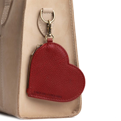 Chili Red | Heart-shaped leather pouch keychain with zipper top and lobster clasp