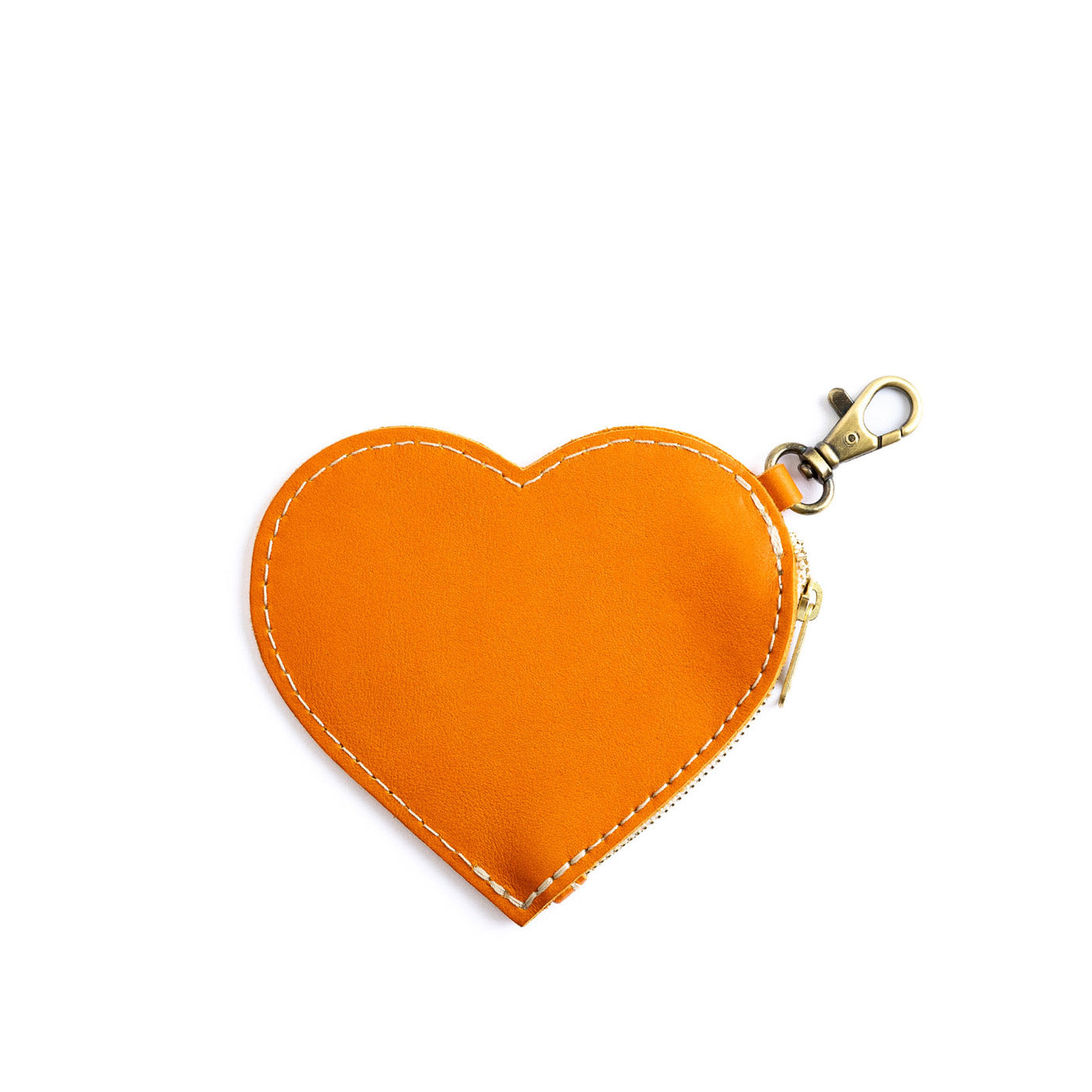 Clementine | Heart-shaped leather pouch keychain with zipper top and lobster clasp