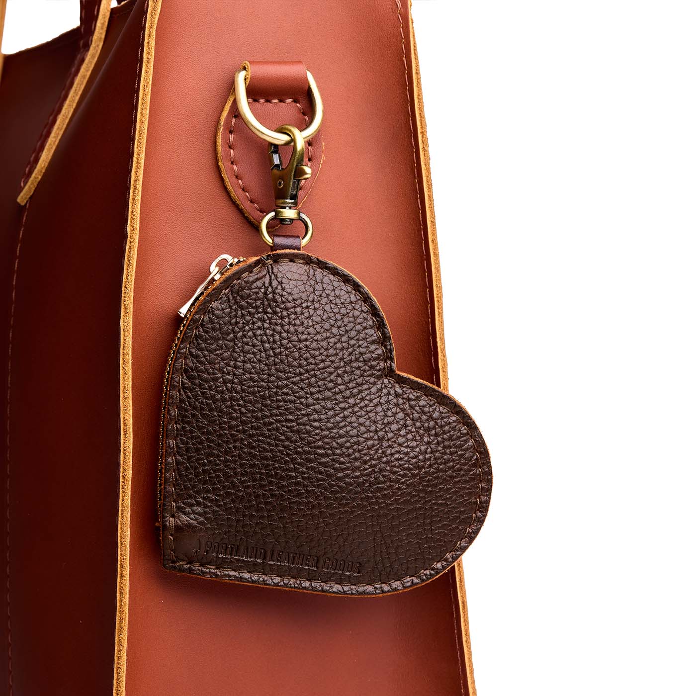 Coldbrew | Heart-shaped leather pouch keychain with zipper top and lobster clasp