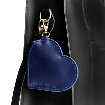 Cowboy Blue | Heart-shaped leather pouch keychain with zipper top and lobster clasp